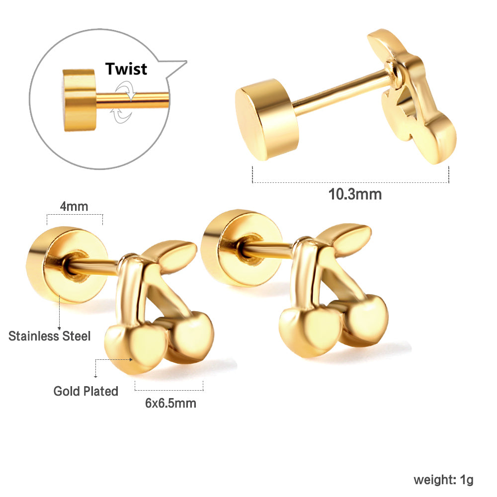 Wholesale 18K Gold Cherry Stud Earrings Sweet Design