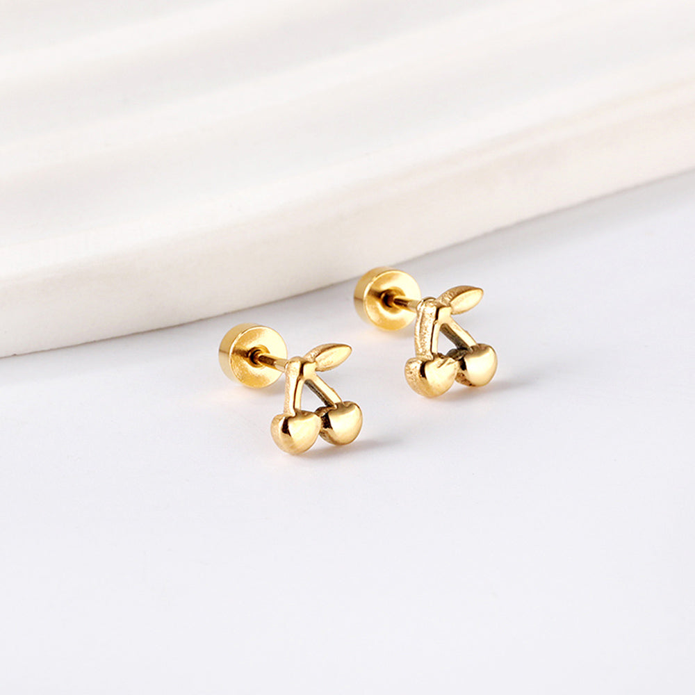 Wholesale 18K Gold Cherry Stud Earrings Sweet Design