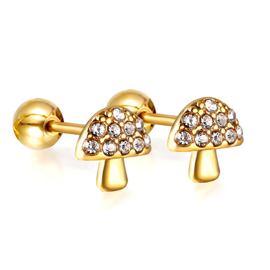 Wholesale 18K Gold Mushroom Stud Earrings Sparkling Zirconia