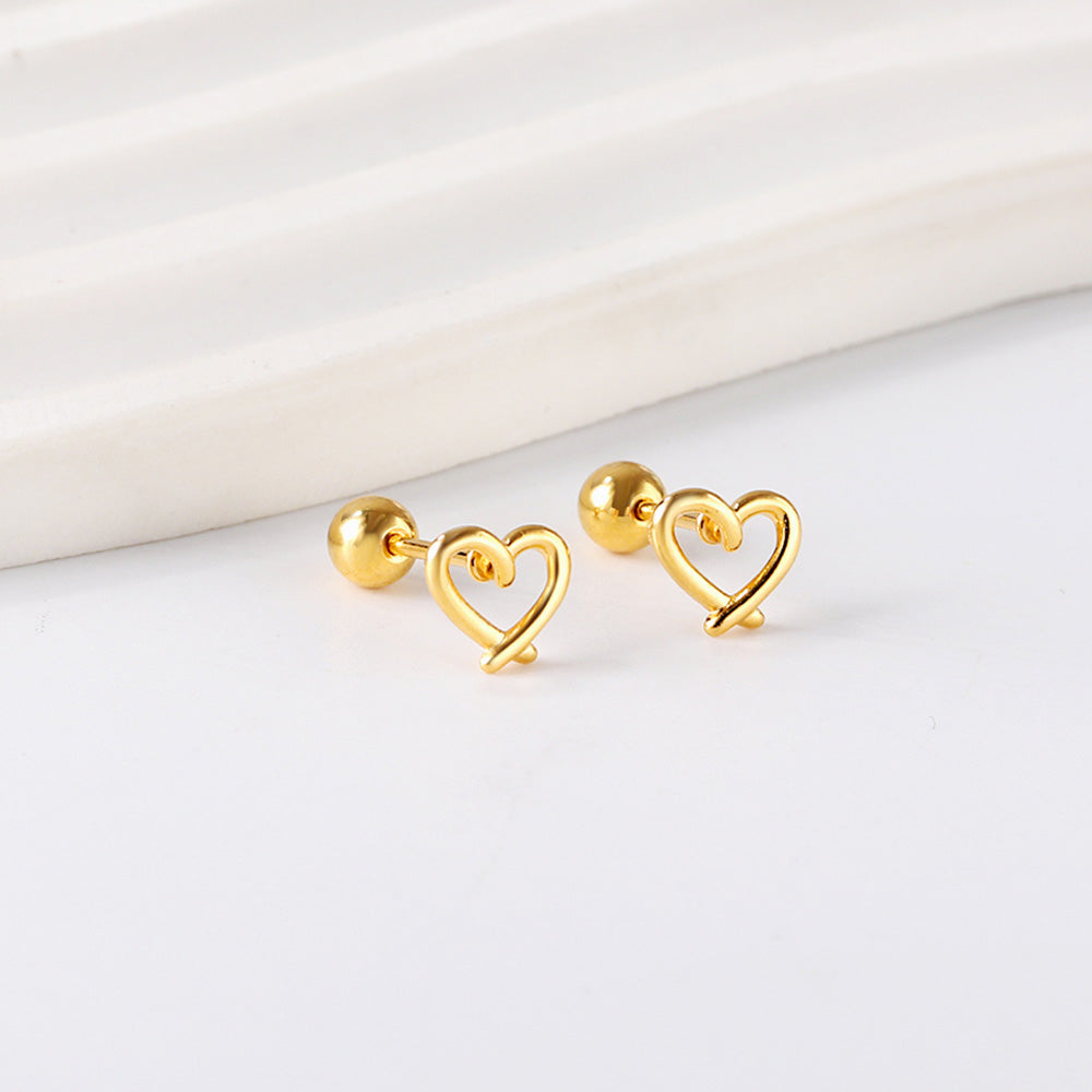 Wholesale 18K Gold Heart Hollow Stud Earrings Elegant Style