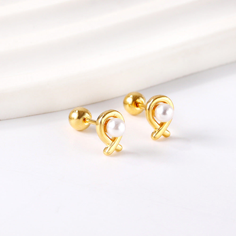Wholesale 18K Gold Pearl Stud Earrings Elegant Gentle