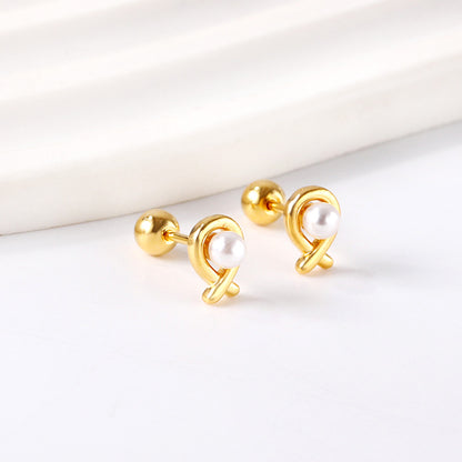 Wholesale 18K Gold Pearl Stud Earrings Elegant Gentle
