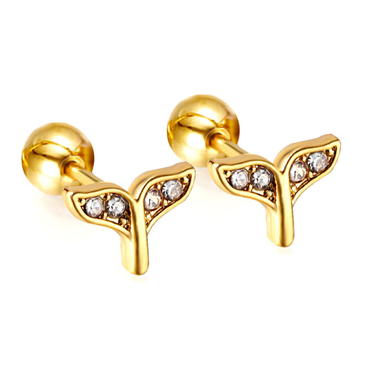 Wholesale 18K Gold Fish Tail Stud Earrings Graceful Charm