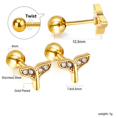 Wholesale 18K Gold Fish Tail Stud Earrings Graceful Charm