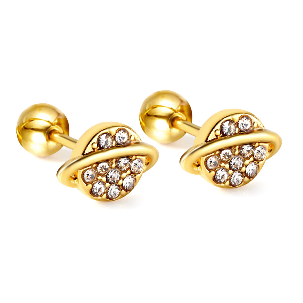 Wholesale 18K Gold Planet Stud Earrings Glamorous Zirconia
