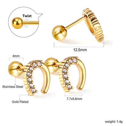 Wholesale 18K Gold Horseshoe Stud Earrings Vintage Sparkle