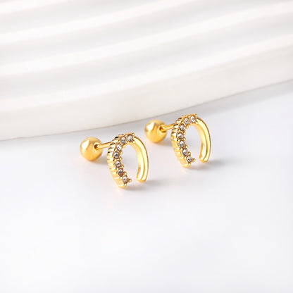 Wholesale 18K Gold Horseshoe Stud Earrings Vintage Sparkle