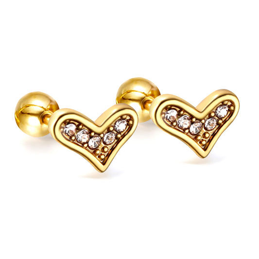 Wholesale 18K Gold Heart Stud Earrings Romantic Sparkle