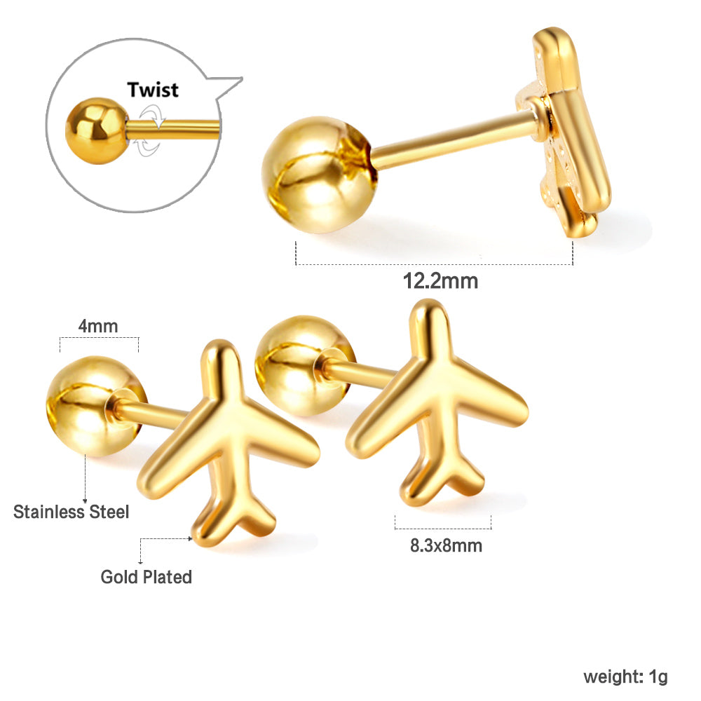 Wholesale 18K Gold Airplane Stud Earrings Modern Chic