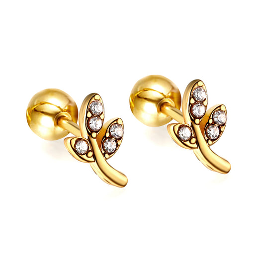 Wholesale 18K Gold Leaf Stud Earrings Sparkling Zirconia