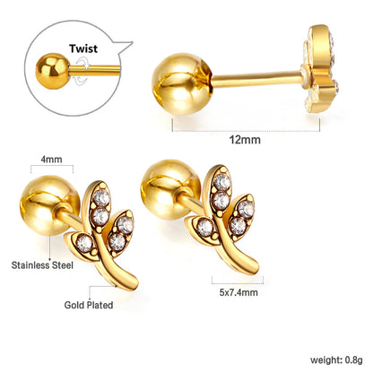 Wholesale 18K Gold Leaf Stud Earrings Sparkling Zirconia