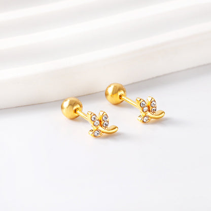 Wholesale 18K Gold Leaf Stud Earrings Sparkling Zirconia