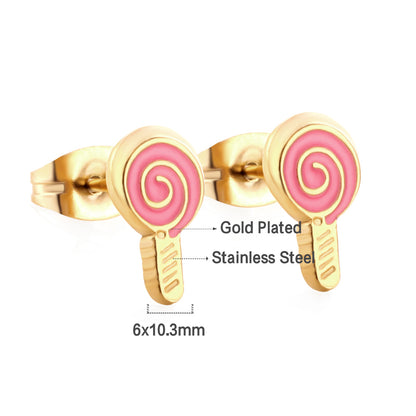 Bulk 18K Gold Pink Swirl Lollipop Earrings Sweet Design