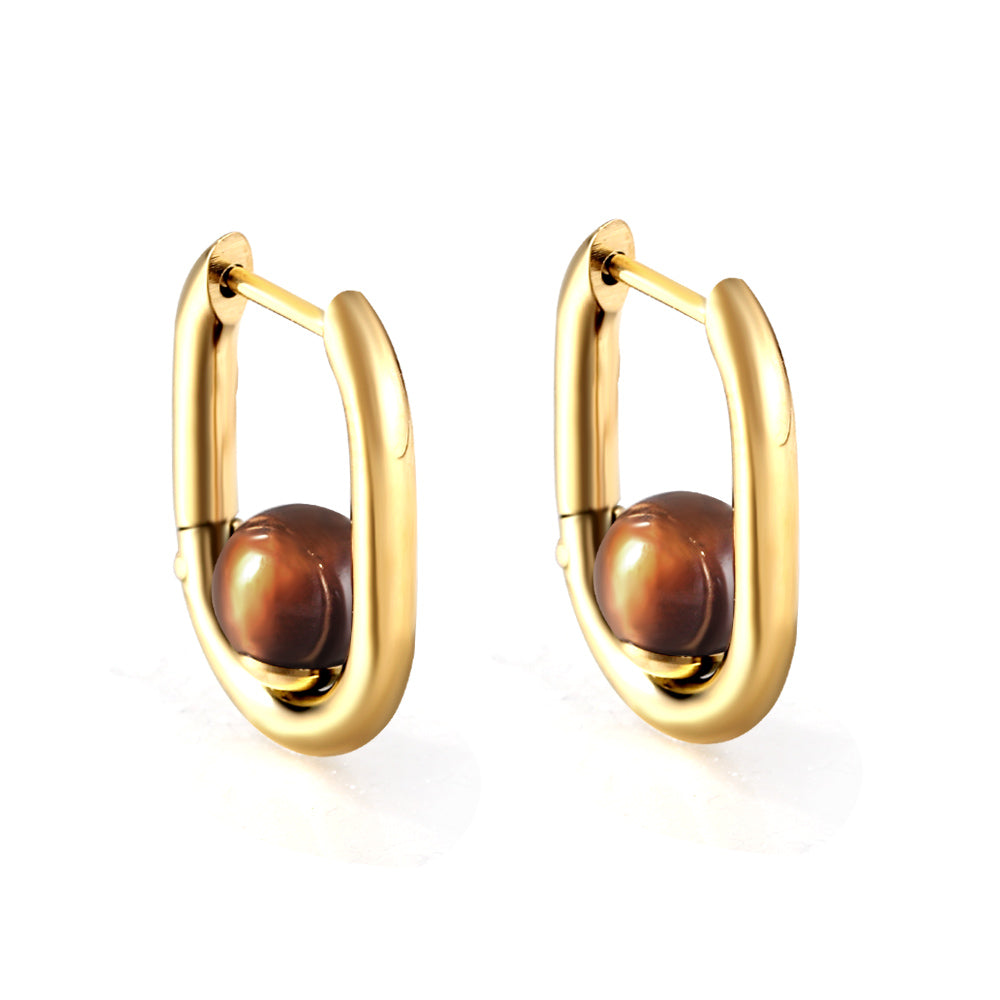 Bulk 18K Gold Brown Bead Hoop Earrings Unique Design