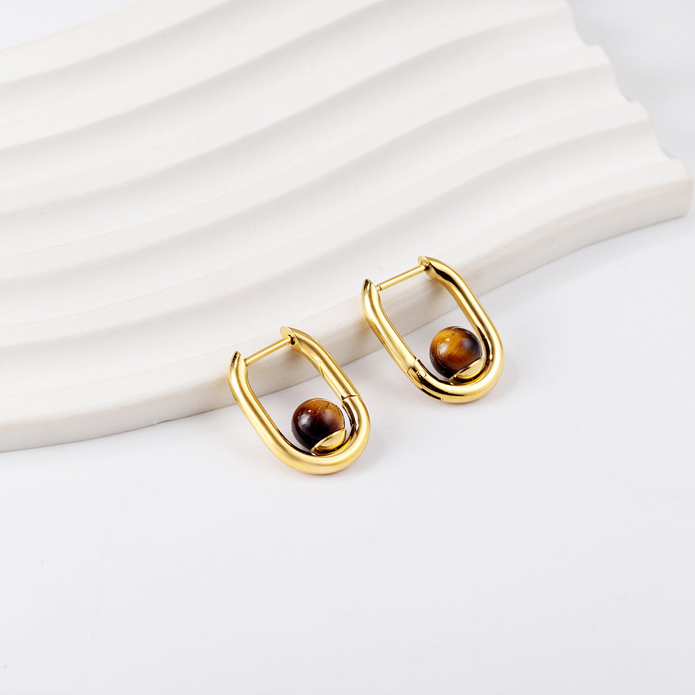 Bulk 18K Gold Brown Bead Hoop Earrings Unique Design