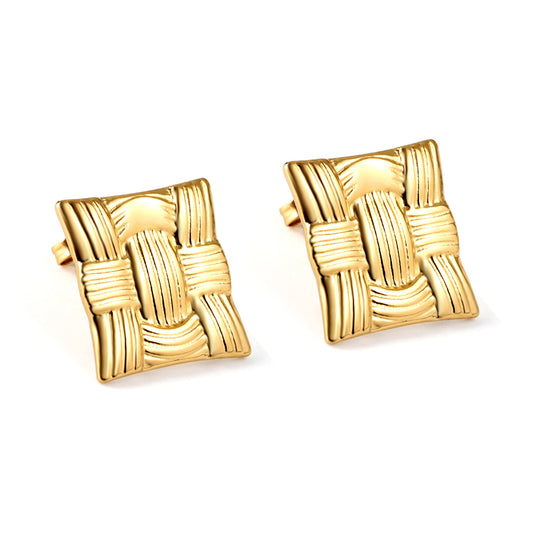 Wholesale 18K Gold Woven Texture Stud Earrings Elegant Craftsmanship