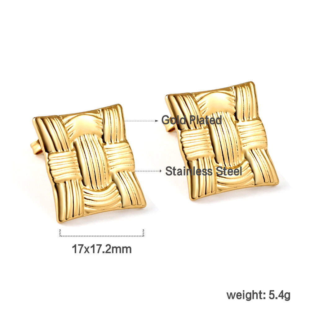 Wholesale 18K Gold Woven Texture Stud Earrings Elegant Craftsmanship