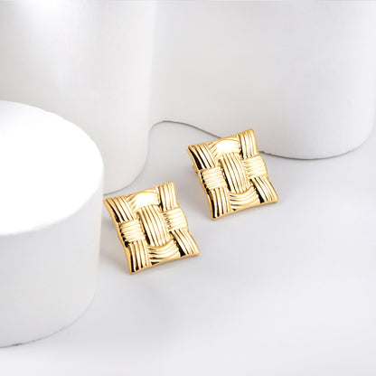 Wholesale 18K Gold Woven Texture Stud Earrings Elegant Craftsmanship