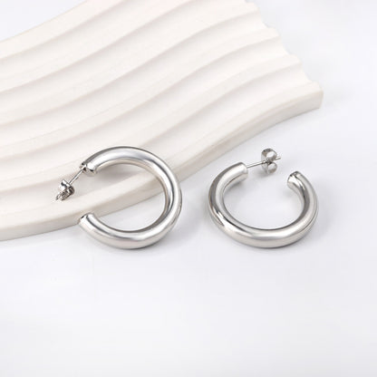 Wholesale Stainless Steel Half Round Earrings Sparkling Design