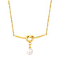 French Elegant Tie Knot Metallic T-Bar Fresh Water Drop Pearl Necklaces