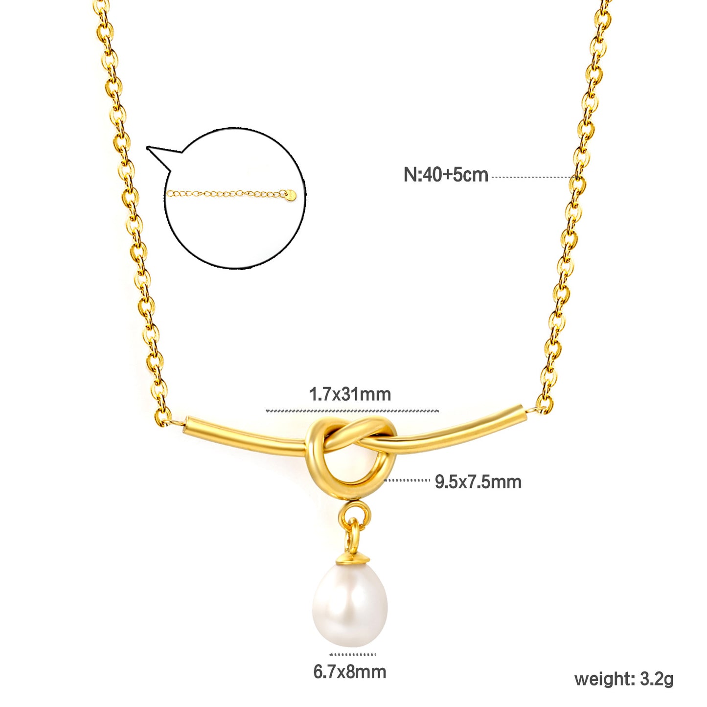 French Elegant Tie Knot Metallic T-Bar Fresh Water Drop Pearl Necklaces