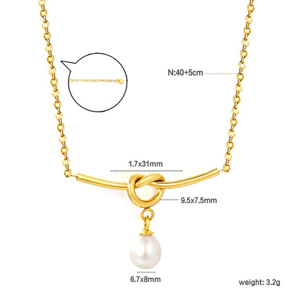 French Elegant Tie Knot Metallic T-Bar Fresh Water Drop Pearl Necklaces