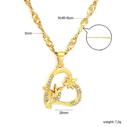 Luxury Hummingbird Heart Necklace | Waterproof Gold Cuban Chain