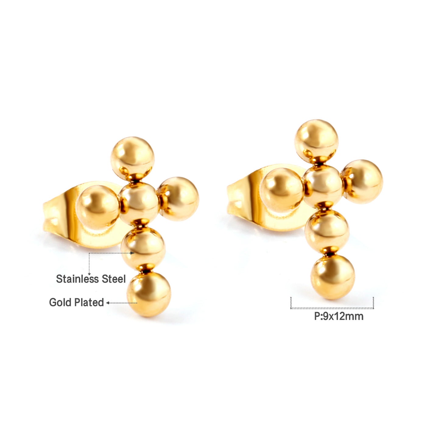 Bulk 18K Gold Multi - Ball Stud Earrings Hypoallergenic