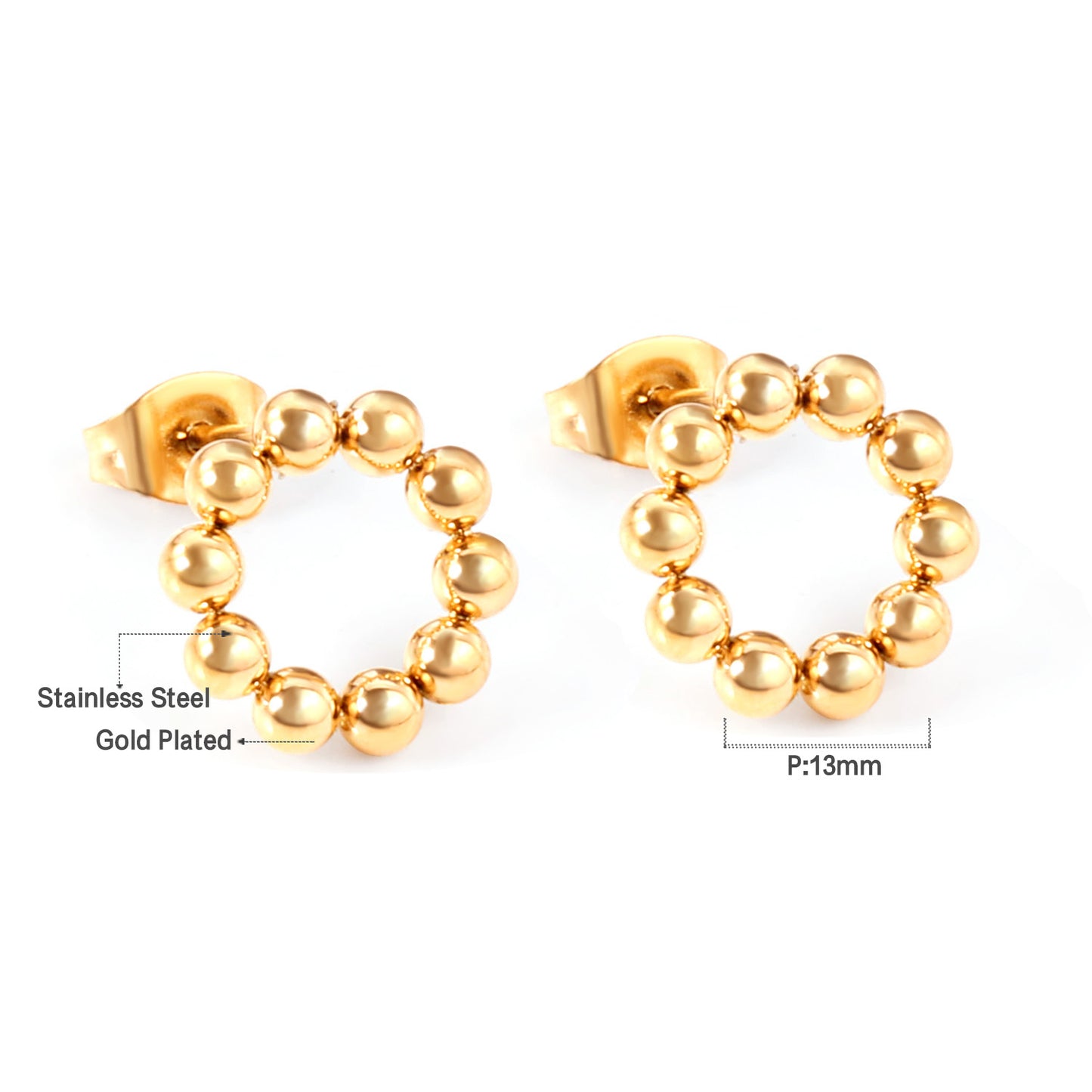 Bulk 18K Gold Beaded Hoop Stud Earrings