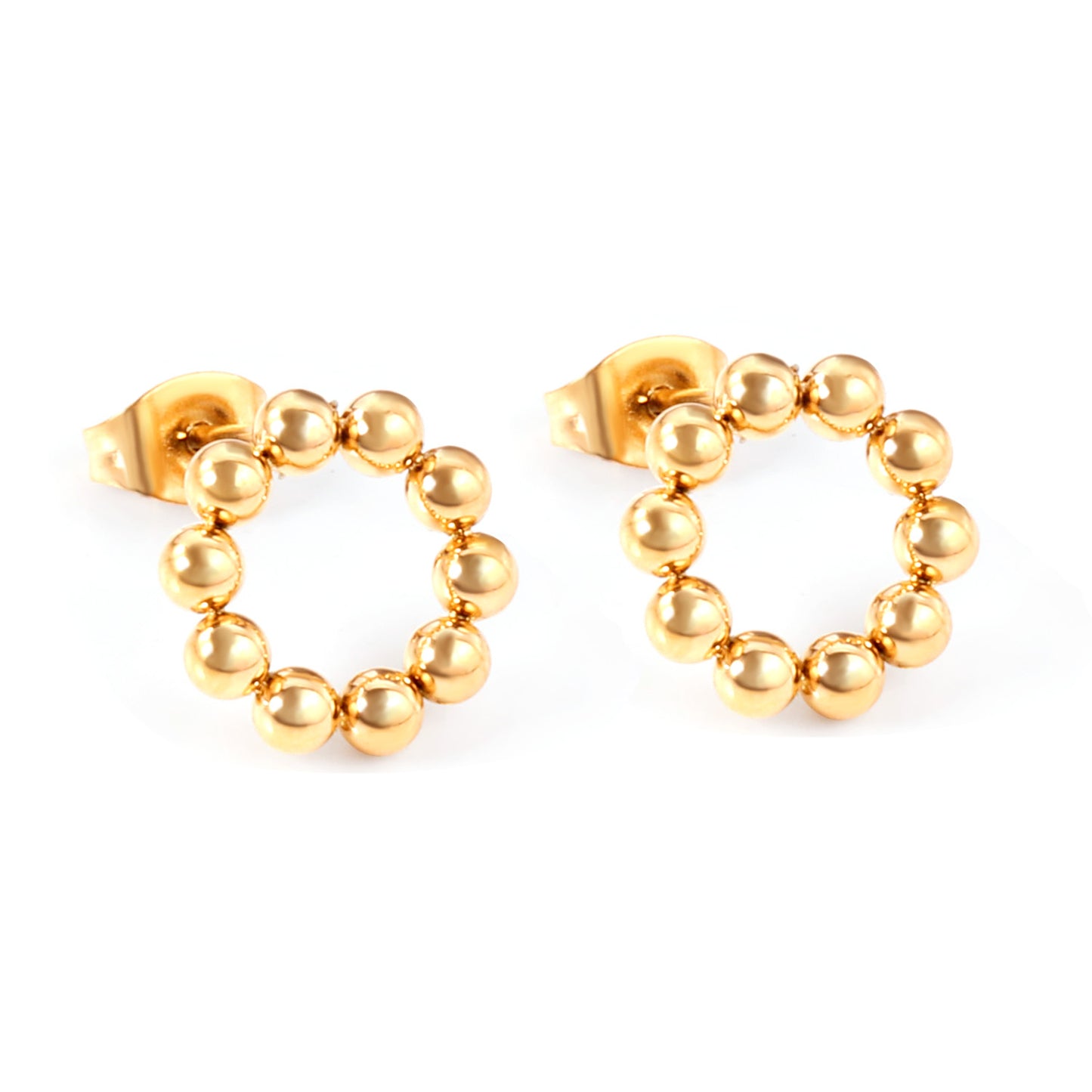 Bulk 18K Gold Beaded Hoop Stud Earrings