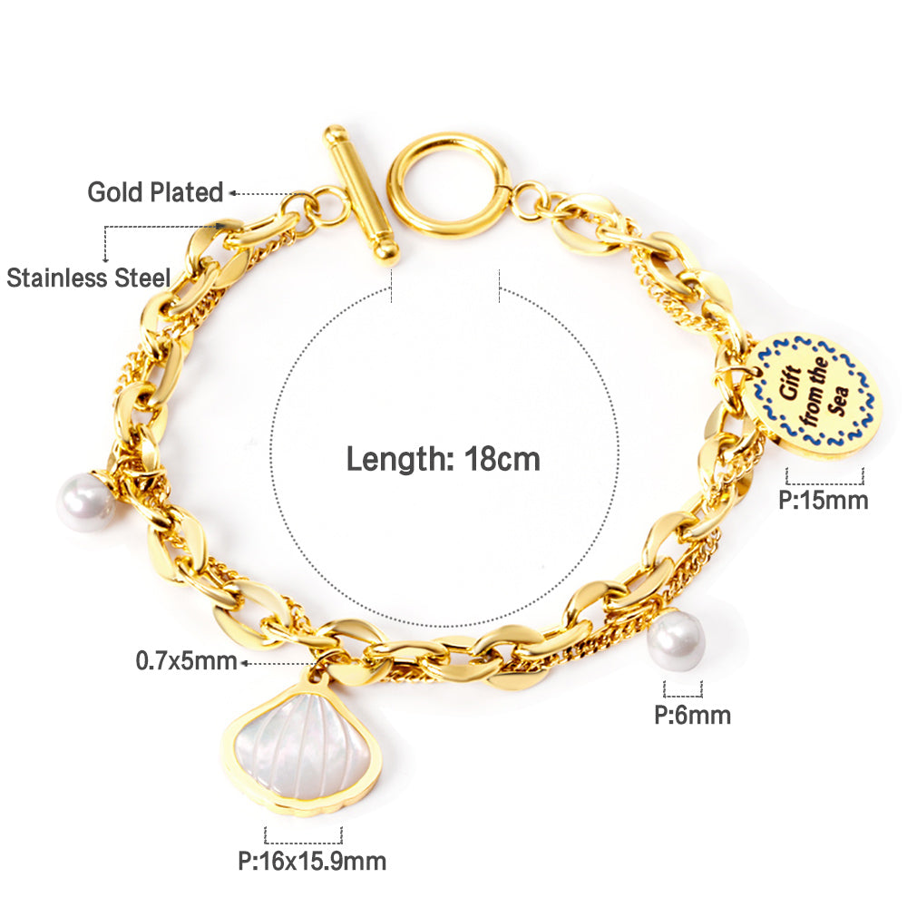 Wholesale Coastal 18K Gold Shell Pearl Bracelet Luxury Jewelry