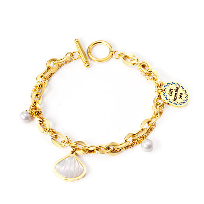 Wholesale Coastal 18K Gold Shell Pearl Bracelet Luxury Jewelry