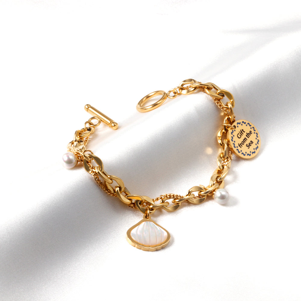 Wholesale Coastal 18K Gold Shell Pearl Bracelet Luxury Jewelry