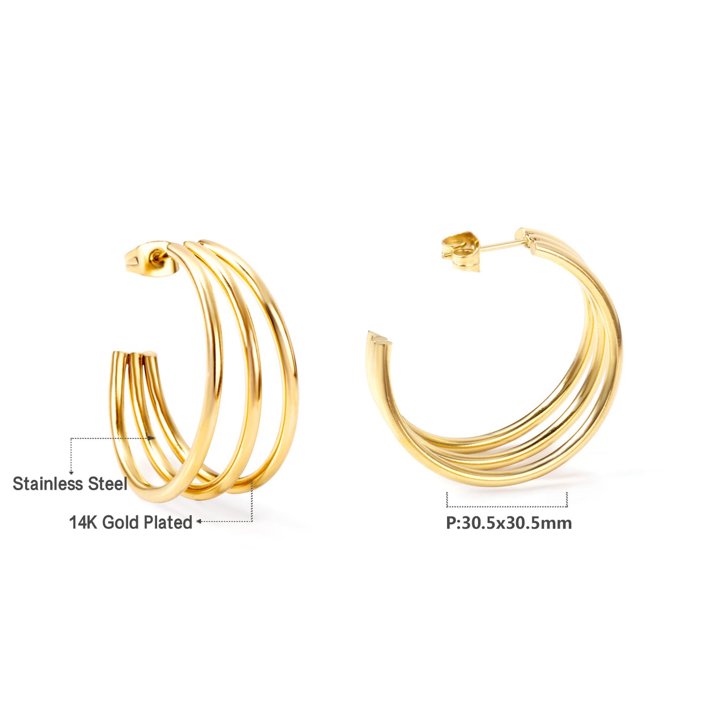Wholesale 18K Gold Multi - Layer Hoop Stud Earrings SGS Approved