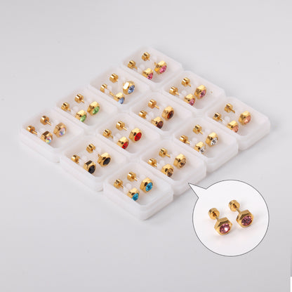 Wholesale Golden Stud Earrings with Various Colored Gemstones