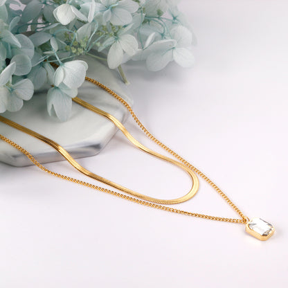 Wholesale 18K Gold Plated Princess-Cut Square Pendant Necklace Snake Duo Hypoallergenic