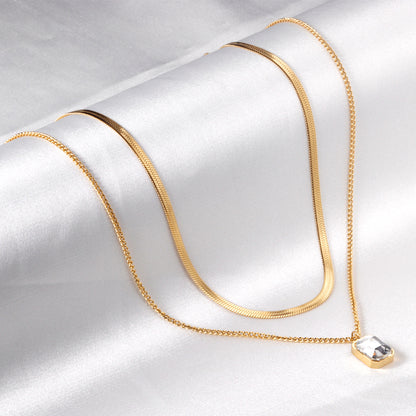 Wholesale 18K Gold Plated Princess-Cut Square Pendant Necklace Snake Duo Hypoallergenic