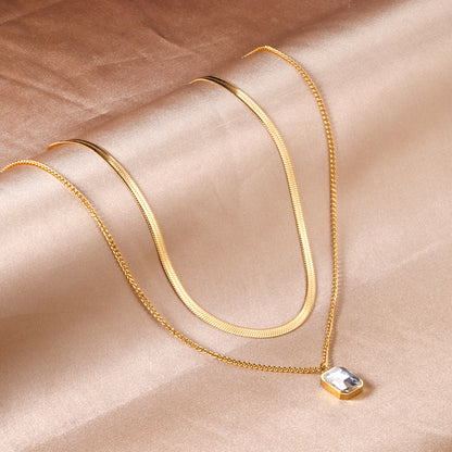 Wholesale 18K Gold Plated Princess-Cut Square Pendant Necklace Snake Duo Hypoallergenic