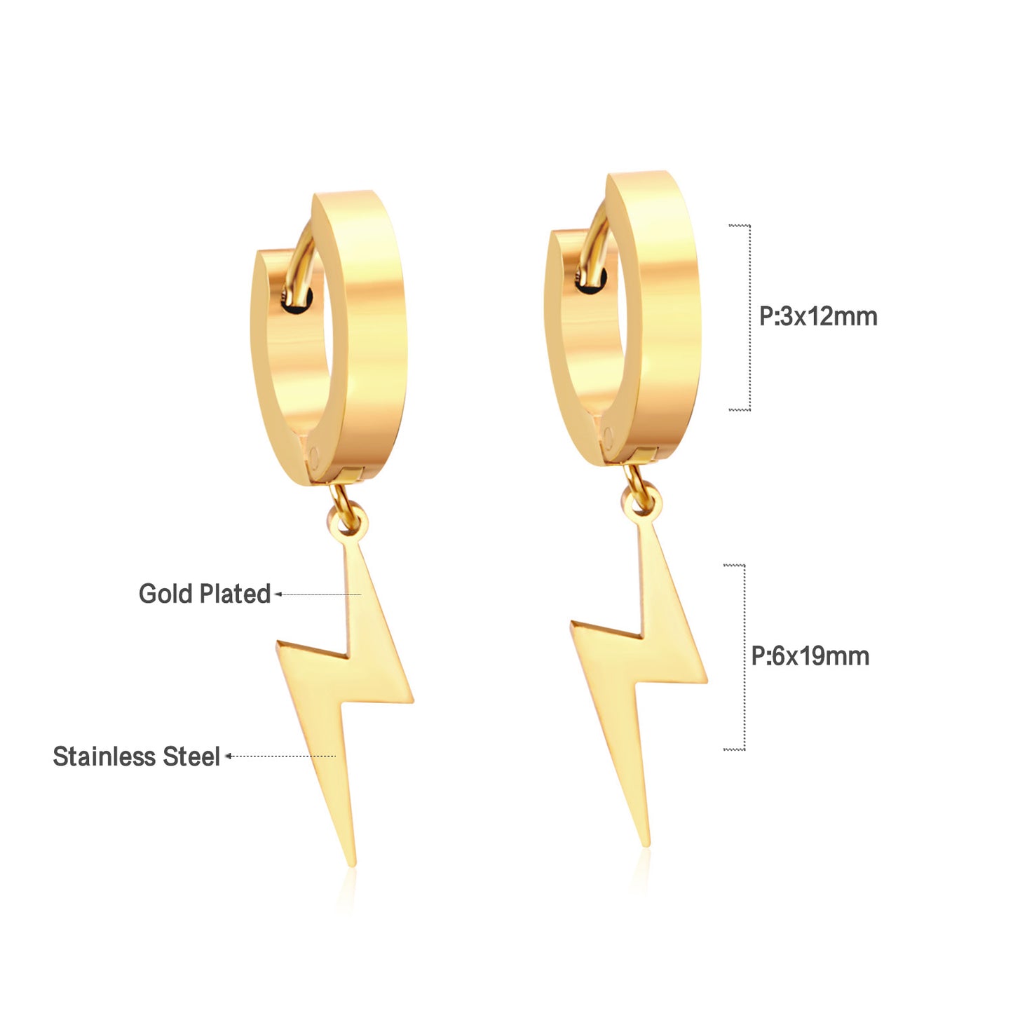 Wholesale 18K Gold Lightning Drop Hoop Earrings Bulk Supply