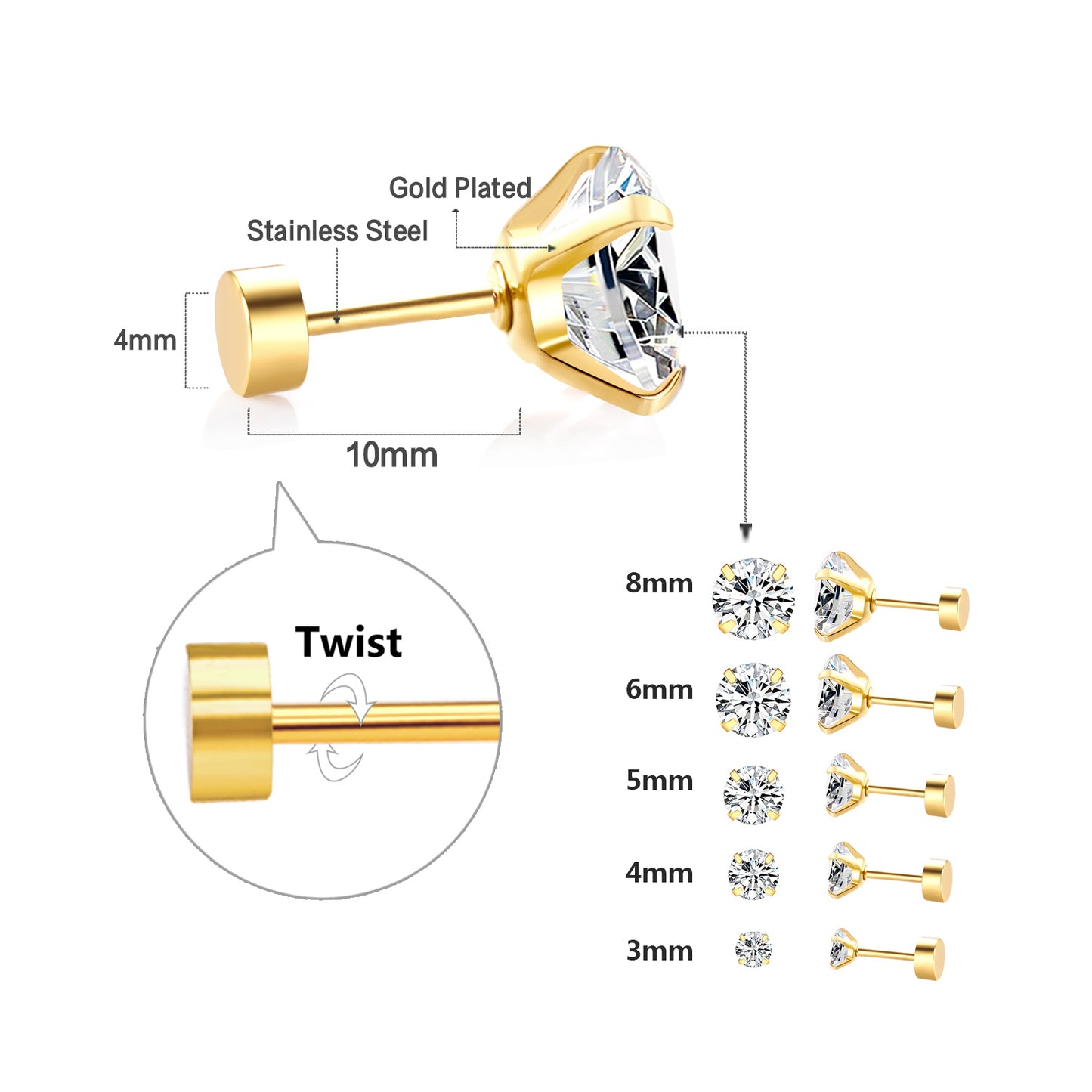 Bulk 18K Gold Cylinder Back Studs Contemporary Edge Urban Fashion Statement