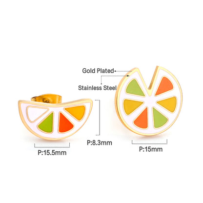 Wholesale Stainless Steel Irregular Mixed Color Lemon Oil Drop Earrings