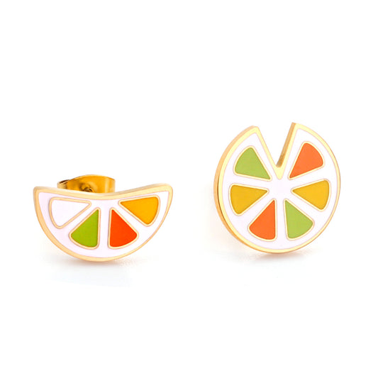 Wholesale Stainless Steel Irregular Mixed Color Lemon Oil Drop Earrings