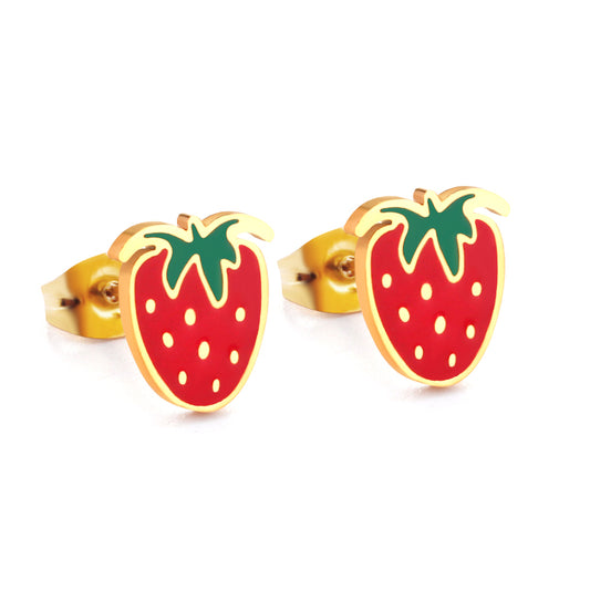 Bulk 18K Gold Strawberry Earrings Sweet Design