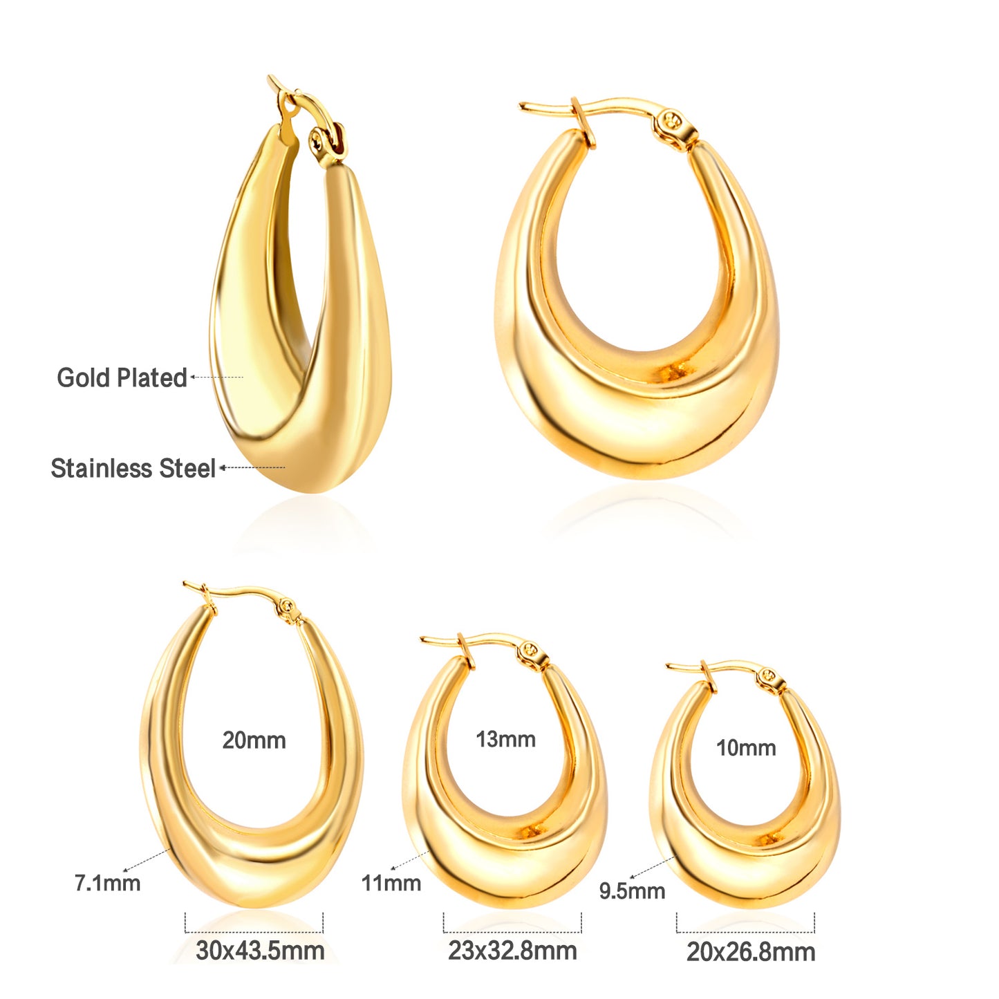 Wholesale 18K Gold Large Curved Earrings for Jewelry Suppliers Elegant Design