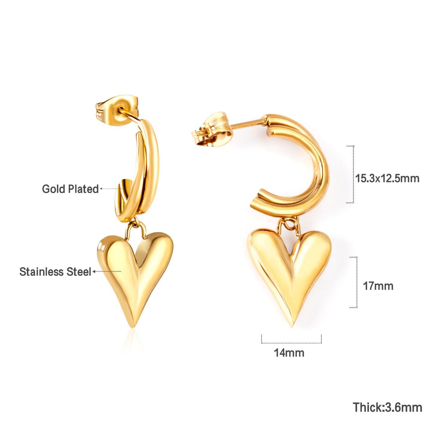 Wholesale 18K Gold Simple Heart Stud Earrings