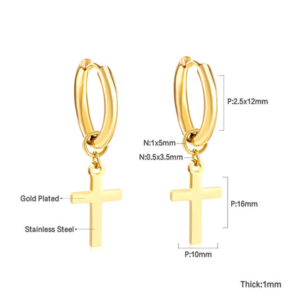 Bulk 18K Gold Cross Drop Hoop Earrings Hypoallergenic