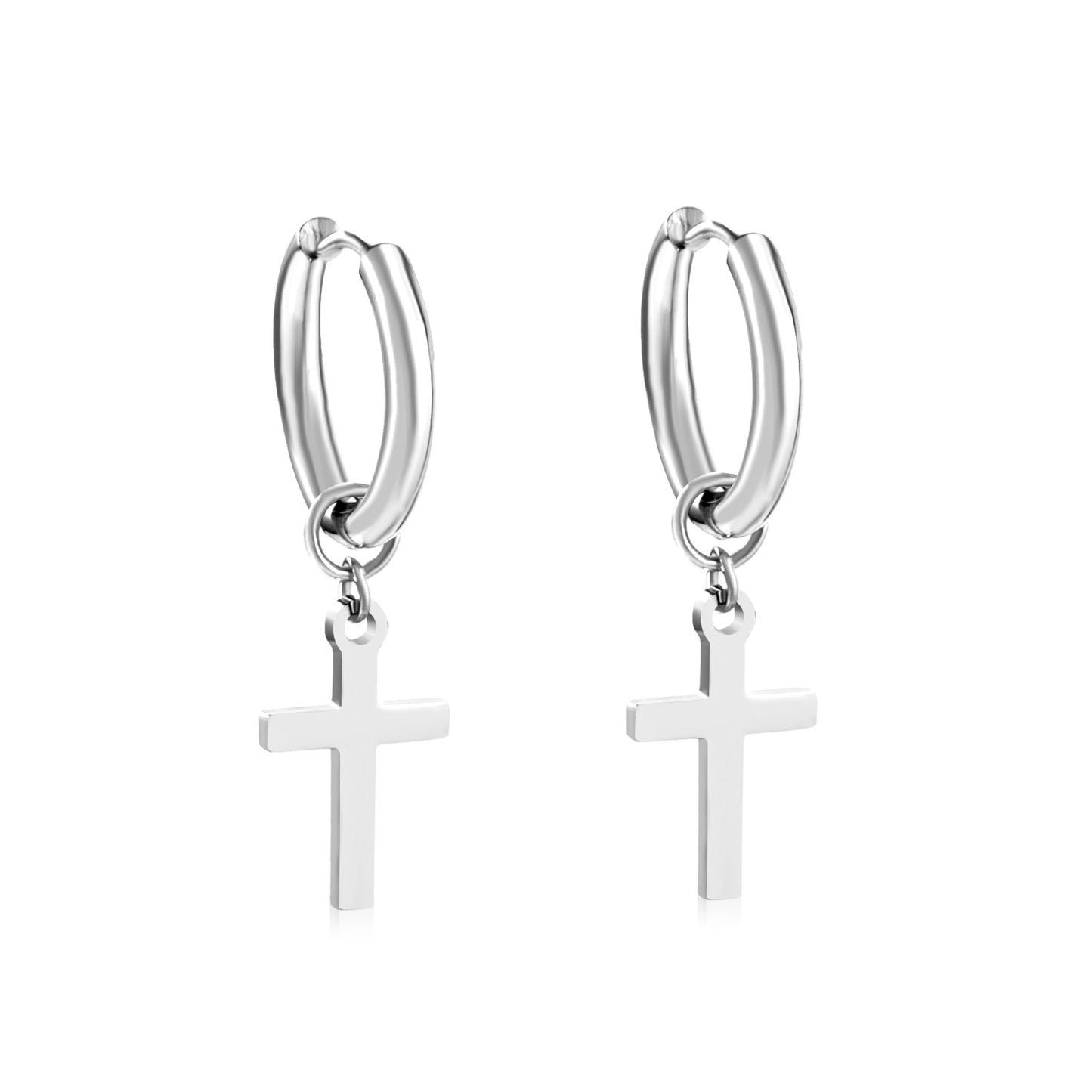 Bulk 18K Gold Cross Drop Hoop Earrings Hypoallergenic