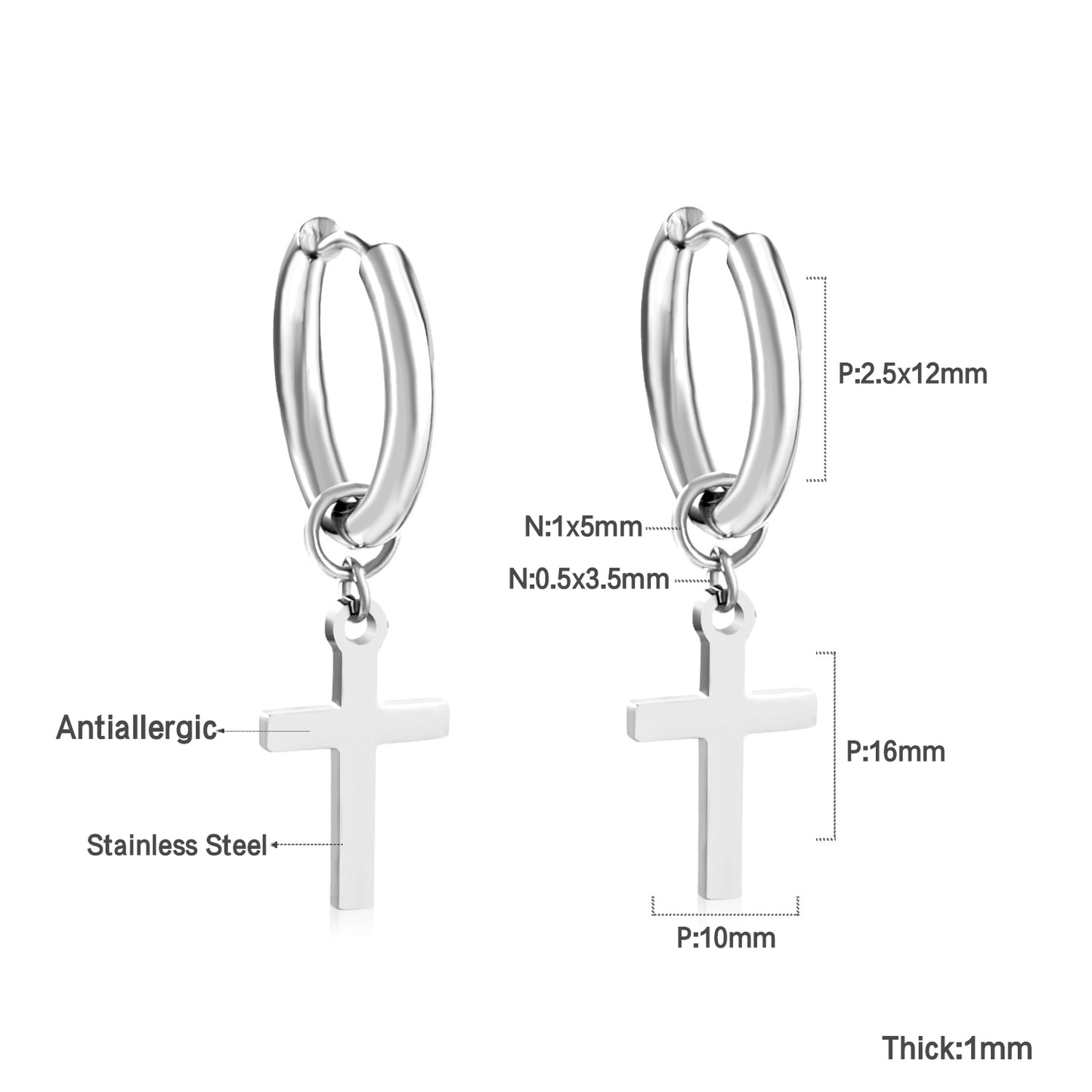 Bulk 18K Gold Cross Drop Hoop Earrings Hypoallergenic