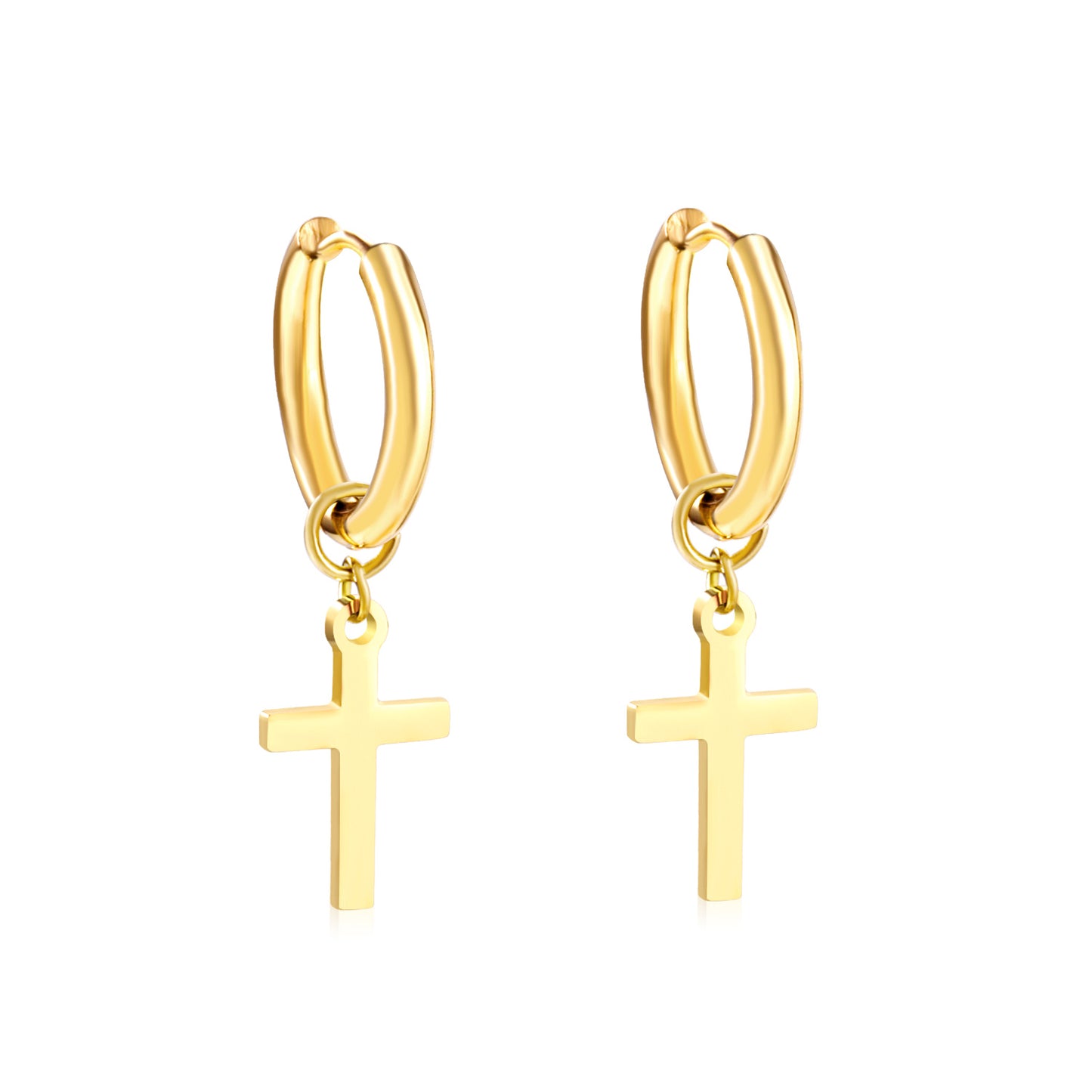 Bulk 18K Gold Cross Drop Hoop Earrings Hypoallergenic