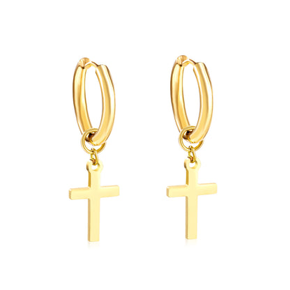 Bulk 18K Gold Cross Drop Hoop Earrings Hypoallergenic